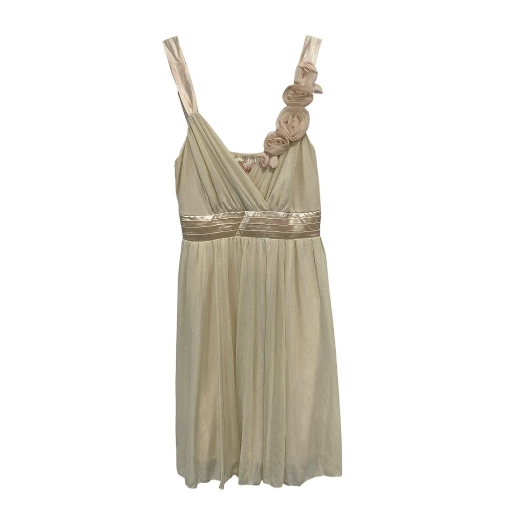 Toi Et Moi Floral Strap Dress Size Medium Pleated Satin Waistband Bridesmaid NEW
